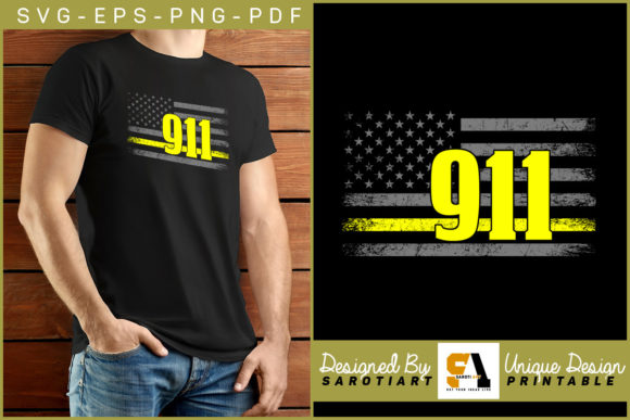 911 Dispatcher with USA Flag Yellow Line