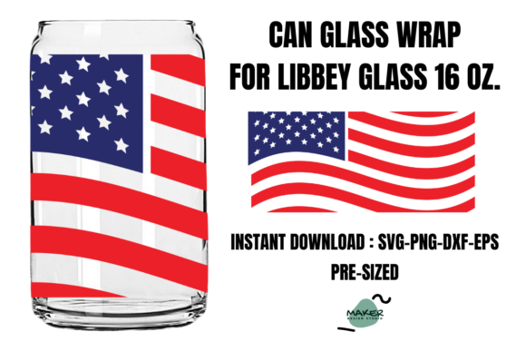 America Flag 16 Oz Can Glass Wrap Svg