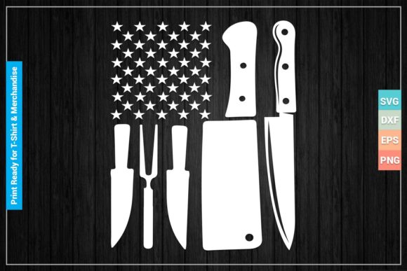 American Flag Kitchen Butcher Knife SVG: Graphics for Crafts and Design