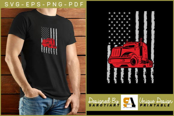 American Flag Truck Driver Graphic PNG