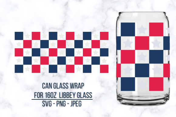 Checkered American Flag Can Glass SVG for Graphics and Crafts