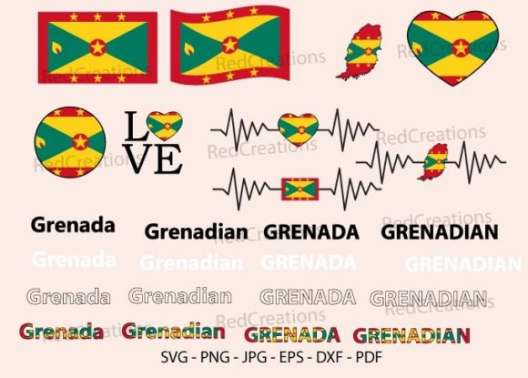 Grenada Flag Bundle Svg, Love, Waving