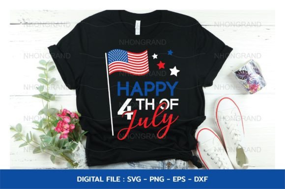 Happy 4th of July with America Flag, Graphics and Crafts