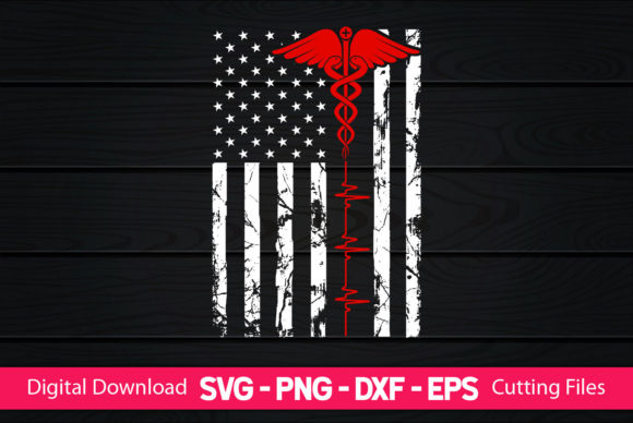 Nurse Heartbeat American Flag Graphics