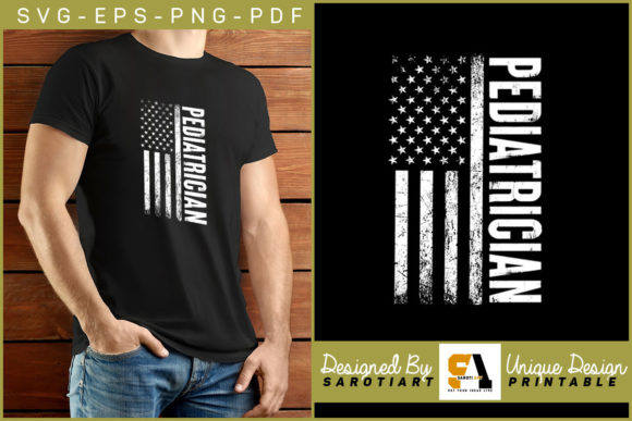 Pediatrician with American Flag Shirt Graphics and Crafts