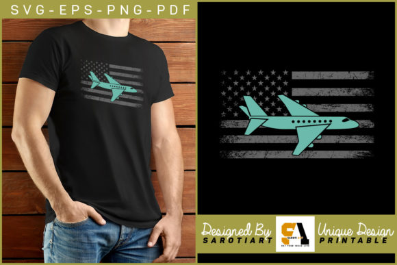 Pilot Officer with USA Grunge Flag Shirt Graphics