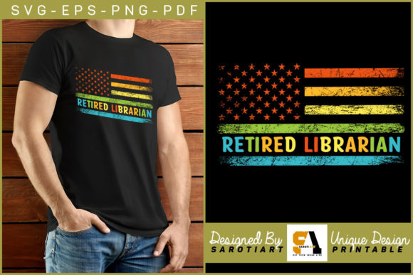 Retired Librarian with USA Flag Design Graphics