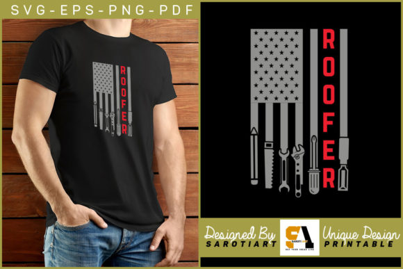 Roofer with USA Flag Design Elements PNG