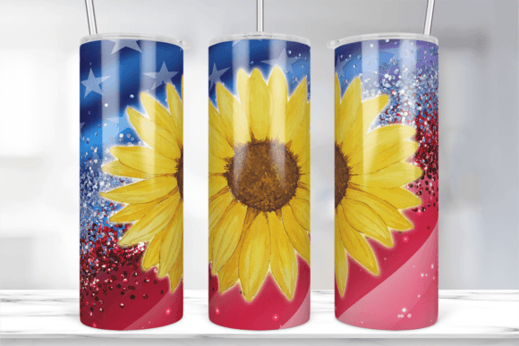Sunflower Glitter American Flag Tumbler