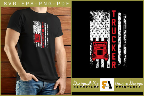 Trucker with American Flag Grunge Design Graphics