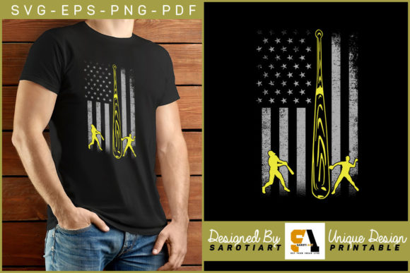 USA Flag with Softball Gaming Design Graphics