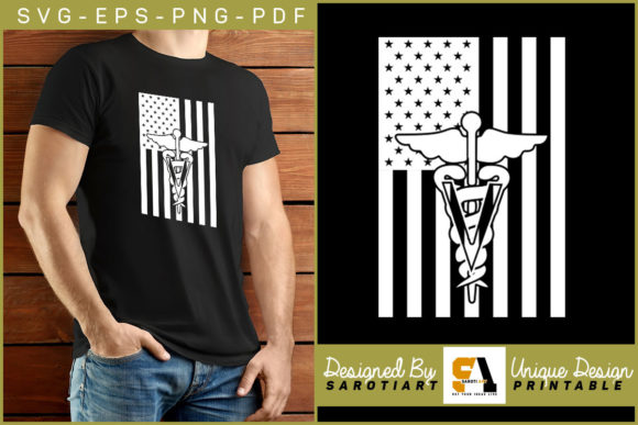 Veterinarian Nurse with USA Flag Graphic